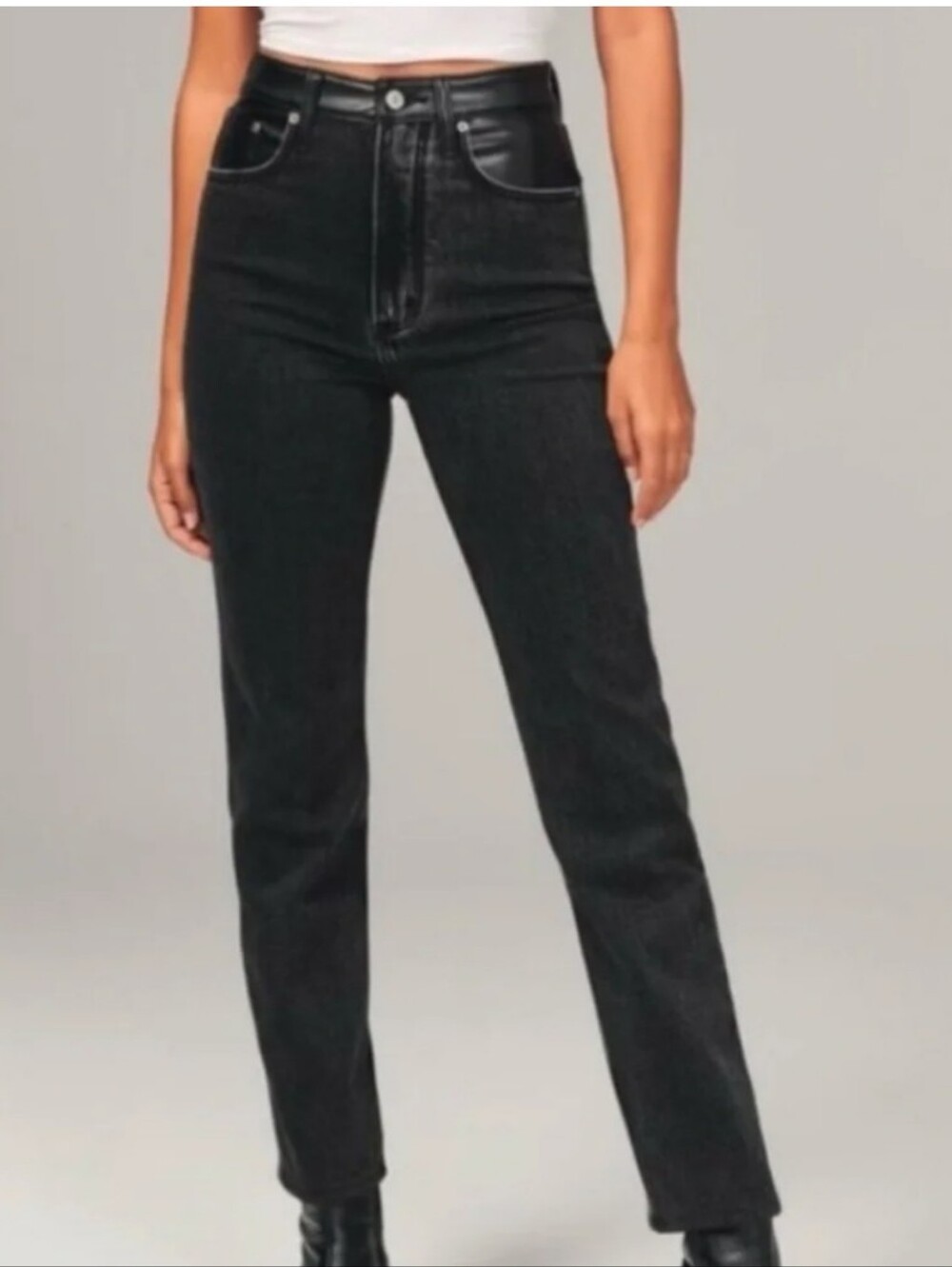 Curve Love Ultra High Rise Faux Leather/Denim Ankle Straight Jean 2/26L
